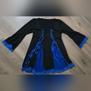 Dare To Wear Blue/Black Lace Up Top